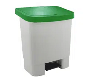 LIXEIRA 25L C/ PEDAL E AMORTECIMENTO BRANCO COM TAMPA VERDE KUNBER