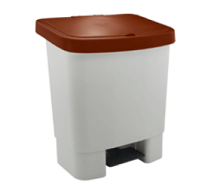 LIXEIRA 25L C/ PEDAL E AMORTECIMENTO BRANCO COM TAMPA MARROM KUNBER