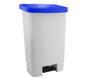LIXEIRA 50L C/ PEDAL E AMORTECIMENTO BRANCO COM TAMPA AZUL KUNBER