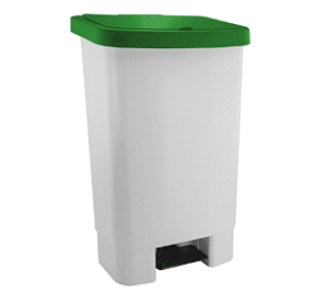 LIXEIRA 50L C/ PEDAL E AMORTECIMENTO BRANCO COM TAMPA VERDE KUNBER