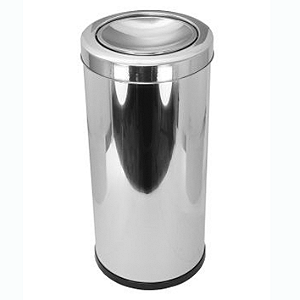 LIXEIRA EM AÇO INOX 24 X 50 CM DE ALTURA COM TAMPA MEIA ESFERA (CAPACIDADE: 22L)