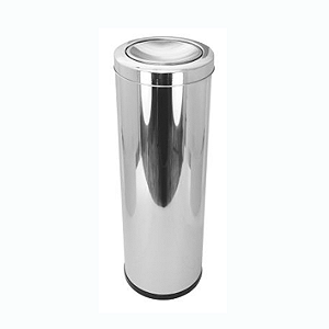 LIXEIRA EM AÇO INOX 24 X 70 CM DE ALTURA COM TAMPA MEIA ESFERA (CAPACIDADE: 30L)