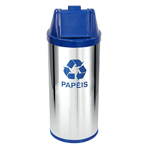 LIXEIRA EM AÇO INOX COM TAMPA VAI-VEM PLÁSTICA 50L AZUL