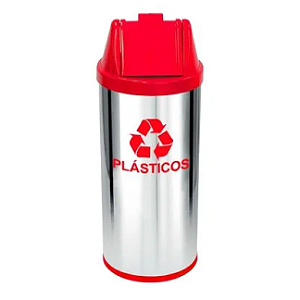 LIXEIRA EM AÇO INOX COM TAMPA VAI-VEM PLÁSTICA 50L VERMELHA