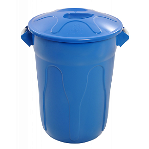 CESTO PLÁSTICO 100L COM TAMPA. COR: AZUL