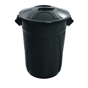 CESTO PLÁSTICO 60L COM TAMPA. COR: PRETO