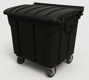 CONTEINER 1000L C/ RODAS PRETO PLESTIN