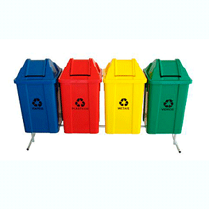 CONJUNTO PARA COLETA SELETIVA COM 4 CESTOS DE 100 LITROS