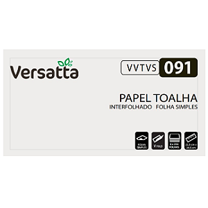 PAPEL TOALHA INTERFOLHA FOLHA SIMPLES 2 DOBRAS 2000 FOLHAS 22,5CM X 20,5CM VERSATTA TI2D19