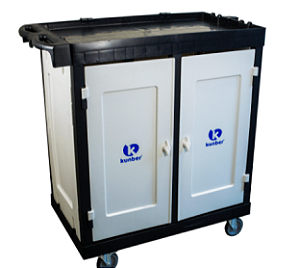 CARRO SERVIÇO LINHA UTILITY COM 01 PRATELEIRA  LATERAL/FUNDO-COM PORTAS E CHAVE