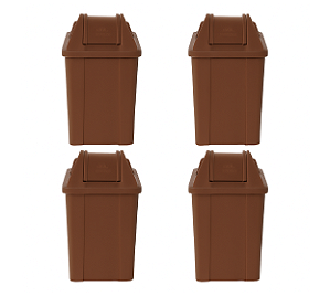 CAIXA COM 04 UNIDADES LIXEIRA COM TAMPA BASCULANTE 060 LITROS MARROM JSN