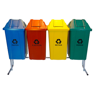 CONJUNTO P/ COLETA SELETIVA C/ 4 CESTOS DE 60 LITROS