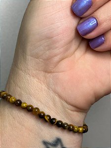 Pulseira Olho de Tigre Esfera 4mm - Proteção Contra Mau-olhado e Inveja, Coragem, Autoconfiança