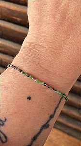 Pulseira Turmalina Melância 2mm Multifacetada - Melhora relações, Criatividade, Atrai Amizades verdadeiras,