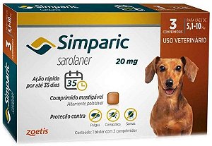 SIMPARIC 20MG PARA CAES DE 5,10-10KG - 03 COMPRIMIDOS