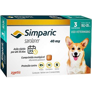 SIMPARIC  40MG PARA CAES DE 10,1-20KG - 03 COMPRIMIDOS