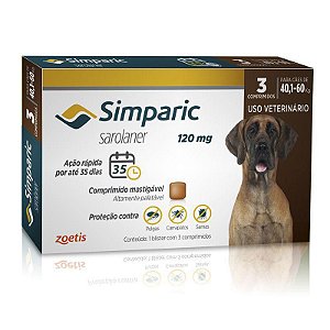 SIMPARIC 120MG PARA CAES DE 40,1-60KG - 03 COMPRIMIDOS