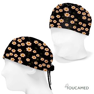 Touca Cirúrgica, Floral, Flores Amarelas, Fundo Preto