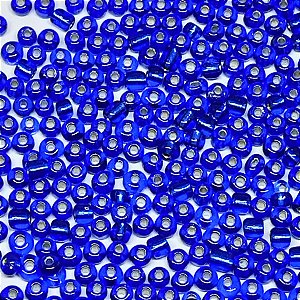 Miçanga 6/0 Azul Royal Miolo Prata em Vidro 50gr