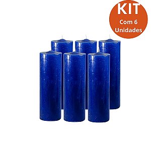 kit 6 Vela 7 Dias Azul Escuro 260g - Parafina Pura, Alta Qualidade