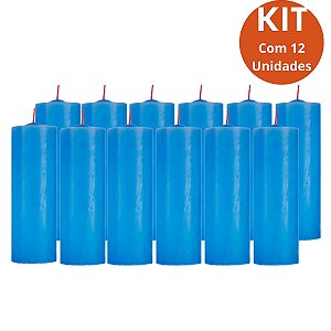 Kit 12 Vela 7 Dias Azul Claro 260g – Parafina Pura, Alta Qualidade