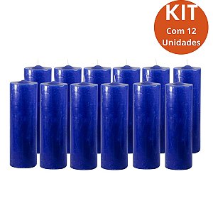 Kit 12 Vela 7 Dias Azul Escuro 260g – Parafina Pura, Alta Qualidade