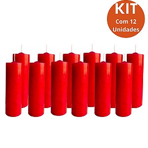 Kit 12 Vela 7 Dias Vermelha 260g – Parafina Pura, Alta Qualidade