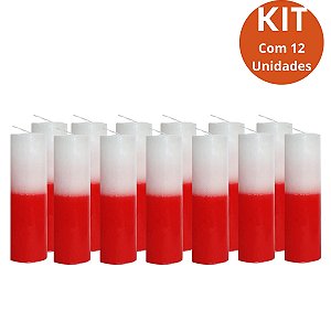 Kit 12 Vela 7 Dias Branca/Vermelha(bicolor) 260g – Parafina Pura, Alta Qualidade