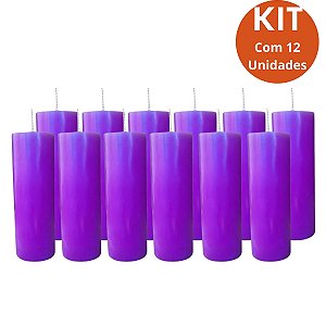 Kit 12 Vela 7 Dias Lilas 260g – Parafina Pura, Alta Qualidade