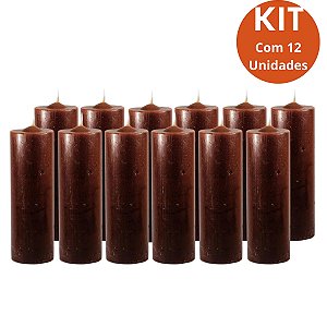 Kit 12 Vela 7 Dias Marrom 260g – Parafina Pura, Alta Qualidade