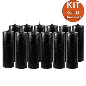 Kit 12 Vela 7 Dias Preta 260g – Parafina Pura, Alta Qualidade