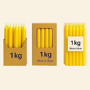 Velas Palito Amarela Parafina Pura – Queima ~5h | Pacote 1kg