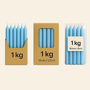 Velas Palito Azul Claro Parafina Pura – Queima ~5h | Pacote 1kg