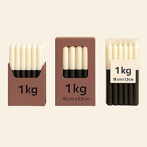 Velas Palito Branco/ Preta (Bicolor) Parafina Pura – Queima ~5h | Pacote 1kg