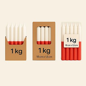Velas Palito Branco/Vermelho (Bicolor) Parafina Pura – Queima ~5h | Pacote 1kg