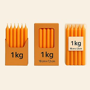 Velas Palito Laranja Parafina Pura – Queima ~5h | Pacote 1kg