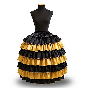 Saia 7 Babados Preta C/ Dourado — Cigana & Pomba Gira