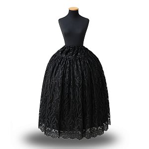 Saia Tule Bordado Preta com Renda Preta - Pomba gira