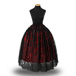 Saia Tule Bordado Vermelha com Renda Preta - Pomba gira