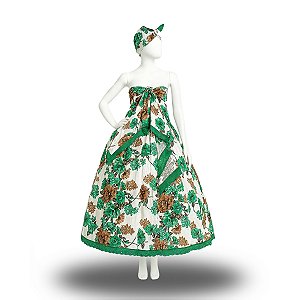 Baiana Branca C/ Rosas Verde 3 Peças  - Umbanda e Candomblé