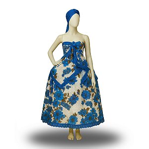 Baiana Branca C/ Rosas Azul 3 Peças  - Umbanda e Candomblé