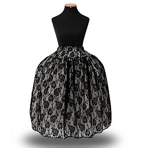 Saia Renda Preta C/ Forro Branco  - Umbanda e Candomblé