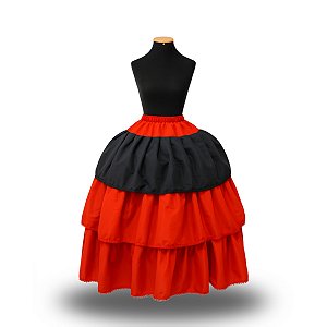 Saia 3 Babados Vermelha C/ 1 Babado Preto - Pomba Gira