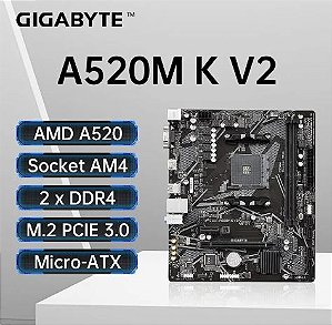 Placa-Mãe Gigabyte A520m S2h, AMD AM4, M-ATX, DDR4