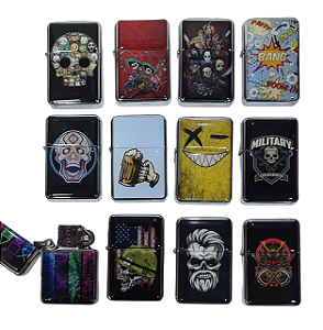 Isqueiro de metal clássico estilo zippo diversas estampas atacado