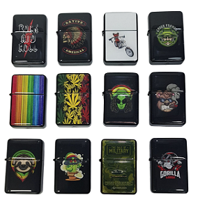 Isqueiro de metal estilo zippo clássico diversas estampas Atacado
