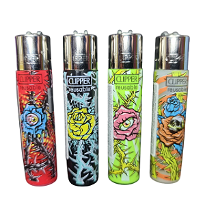 Isqueiro Clipper atacado coleção nova Thorns & Roses com 24 unidades