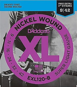 Encordoamento Para Guitarra .009 Com Corda Extra PL009 D'Addario XL Nickel Wound EXL120-B