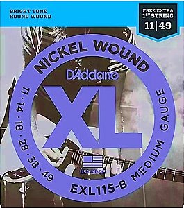 Encordoamento para guitarra 0.11 - EXL115 6 CORDAS BLUES/JAZZ/ROCK .011-.049 - CORDA MI EXTRA - D'ADDARIO
