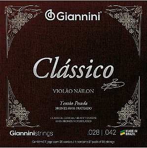 Encordoamento para violão nylon Gianinni Clássico tensão pesada 0.28